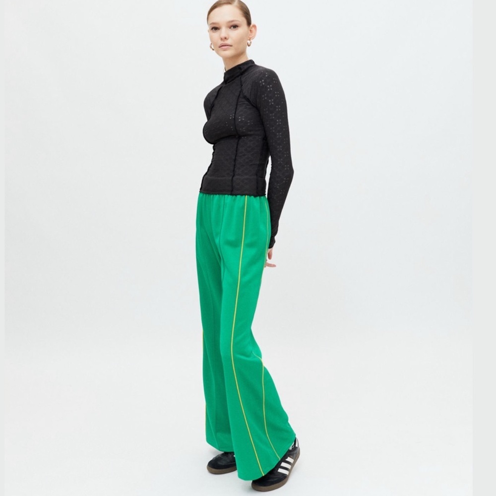 BDG Josie Tricot High-Waisted Flare Pants Bright Green Elastic Waist Retro Large